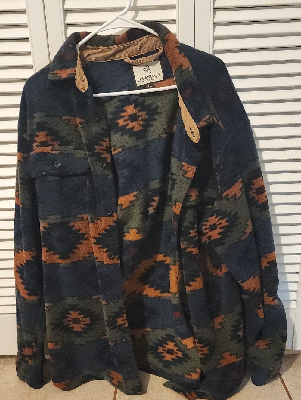 Legendary Whitetails Aztec Fleece Shacket in Navy, Olive & Rust
